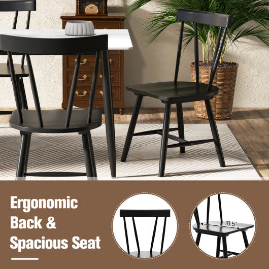 Windsor Style Armless Chairs with Solid Rubber Wood Frame-Black