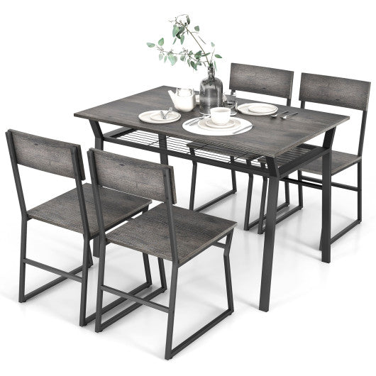 5 Piece Dining Table Set with Storage Rack and Metal Frame-Gray