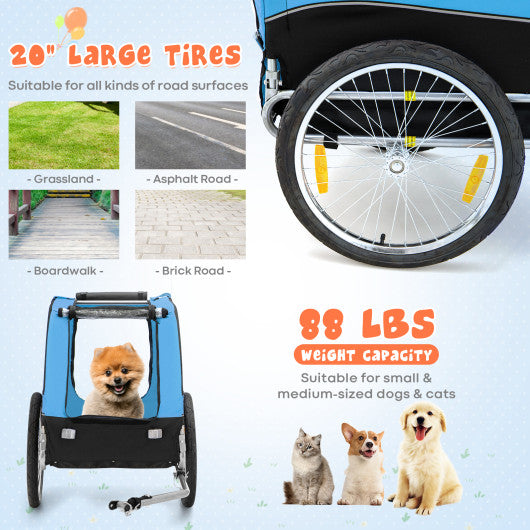 Dog Bike Trailer Foldable Pet Cart with 3 Entrances for Travel-Blue