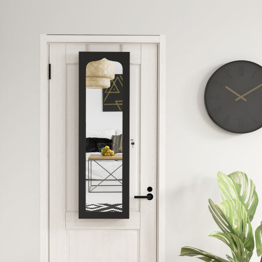 Door Hanging Mirror Jewelry Armoire with Full Length Mirror and 6 Drawers-Black