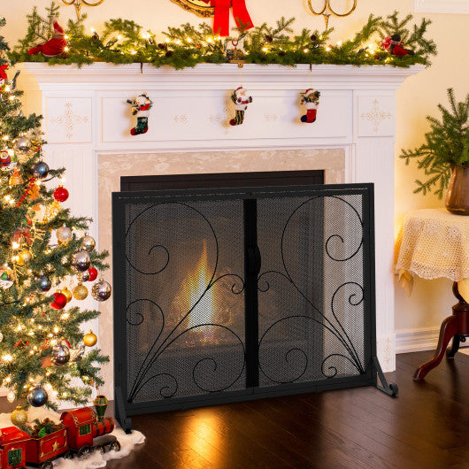 38 x 31 Inch Double Door Fireplace Screen-Black