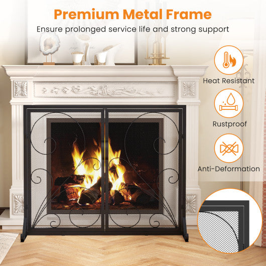 38 x 31 Inch Double Door Fireplace Screen-Black