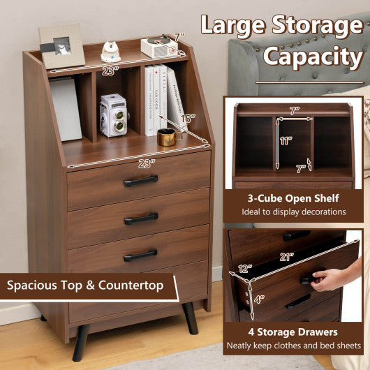 4-Drawer Dresser with 2 Anti-Tipping Kits for Bedroom-Walnut