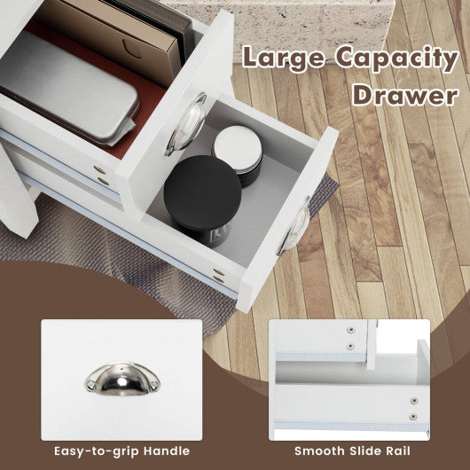 End Table Wooden with 2 Drawers and Shelf Bedside Table-White