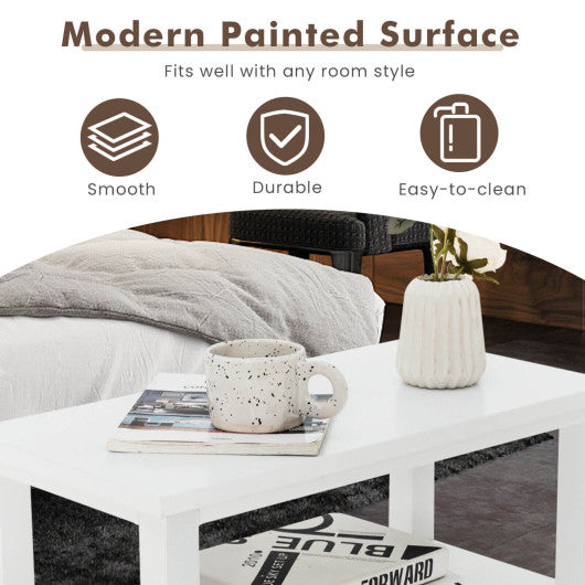 End Table Wooden with 2 Drawers and Shelf Bedside Table-White