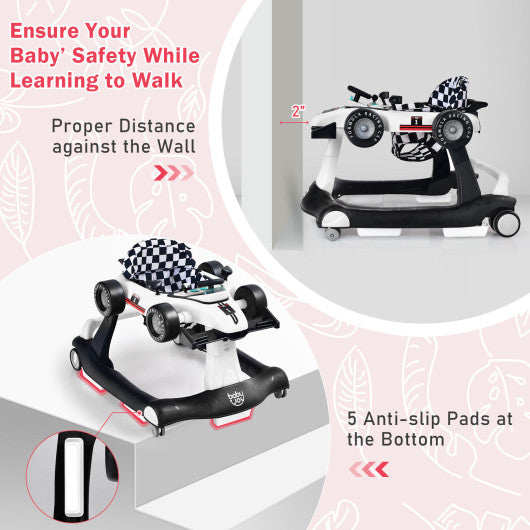 4-in-1 Foldable Activity Push Walker with Adjustable Height-White