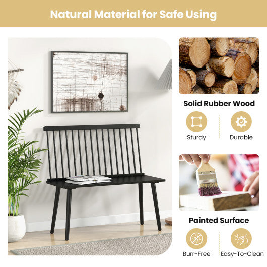 Entryway Bench for 2 with Spindle Back for Kitchen Dining Room Hallway-Black