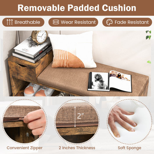 Entryway Storage Shoe Bench with 1 Storage Drawer and 3 Open Compartments-Rustic Brown