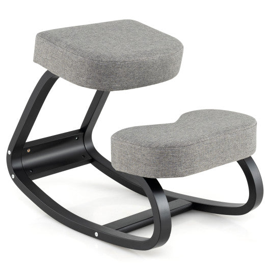 Wooden Ergonomic Backless Rocking Kneeling Chair with Padded Cushion-Gray