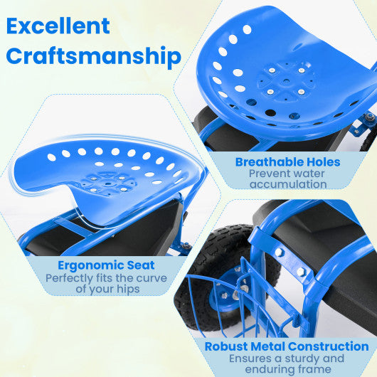 Extendable Handle Garden Cart Rolling Wagon Scooter-Blue