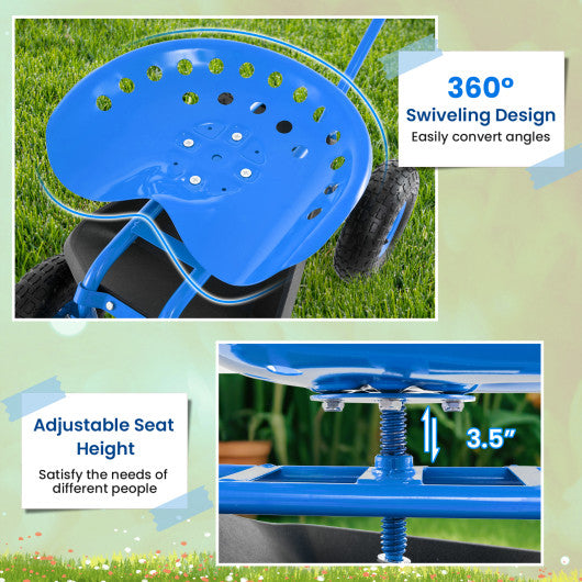 Extendable Handle Garden Cart Rolling Wagon Scooter-Blue