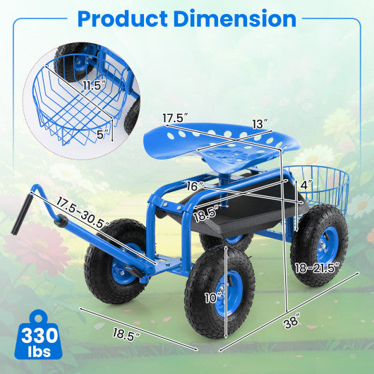 Extendable Handle Garden Cart Rolling Wagon Scooter-Blue