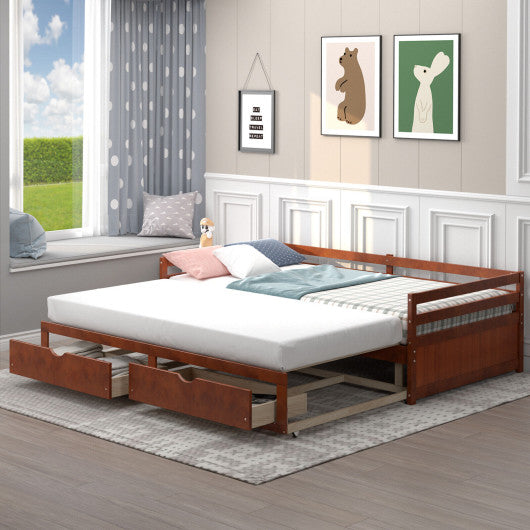 Extendable Twin to King Daybed with Trundle and 2 Storage Drawers