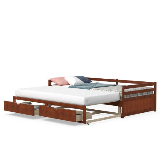 Extendable Twin to King Daybed with Trundle and 2 Storage Drawers