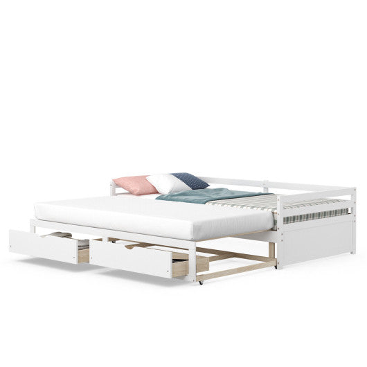Extendable Twin to King Daybed with Trundle and 2 Storage Drawers-White