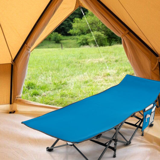 Wide Foldable Camping Cot with Carry Bag-Blue