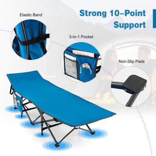 Wide Foldable Camping Cot with Carry Bag-Blue