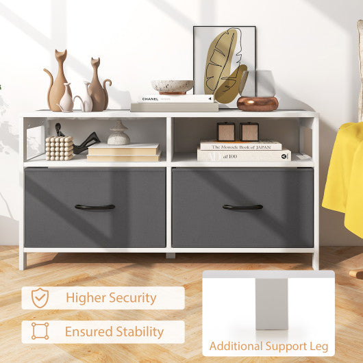 Fabric Chest of Drawers with 2 Drawers and 2 Open Shelves-White