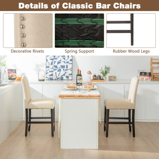 2 Pcs Fabric Nail Head Counter Height Dining Side Chairs Set-Beige