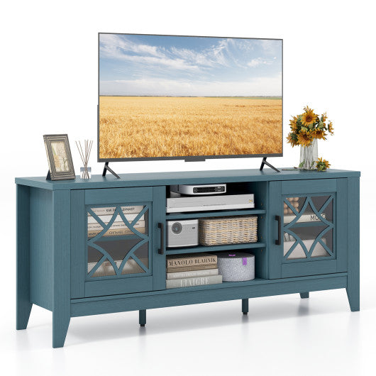 Farmhouse TV Stand for TVs Up to 65 Inches 4 Adjustable Shelves-Teal Blue