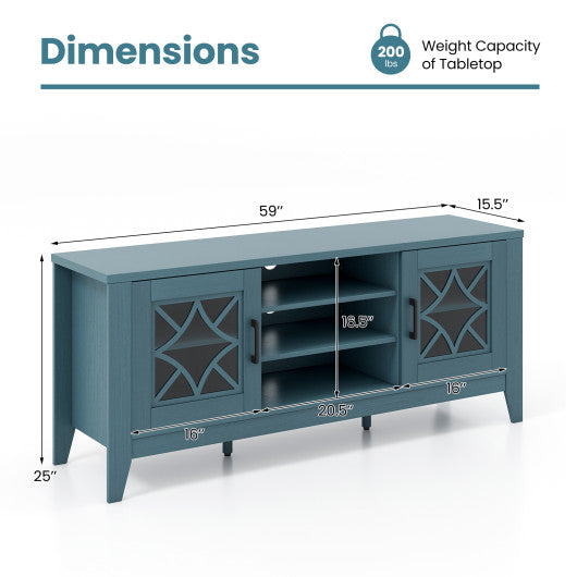 Farmhouse TV Stand for TVs Up to 65 Inches 4 Adjustable Shelves-Teal Blue