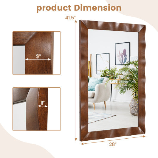 41.5 x 28 inches Farmhouse Wall Mirror with Solid Wood Frame-Brown