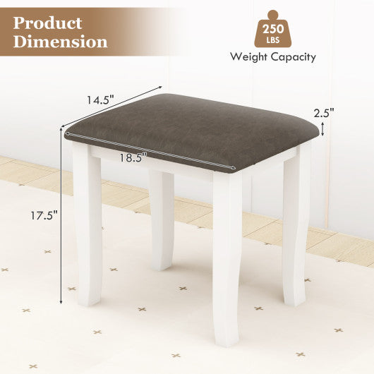 Faux Leather Vanity Stool Chair Set of 2 for Makeup Room and Living Room-Gray and White