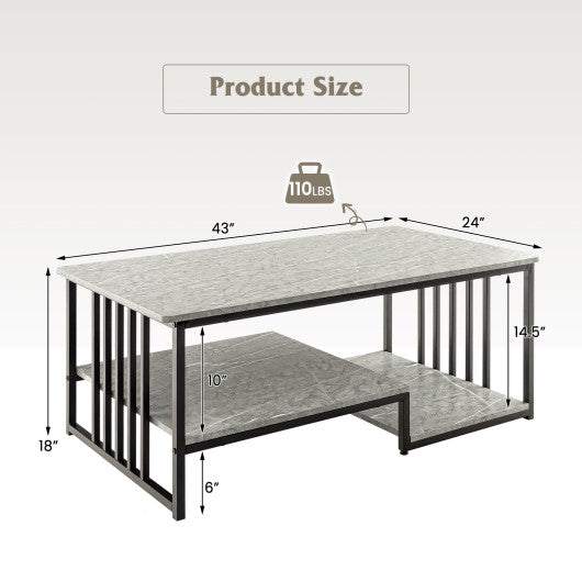 Faux Marble Coffee Table with Open Storage Shelf-Gray