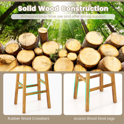 Faux PU Leather Bar Stools Set of 2 with Woven Curved Seat Natural-31 inches