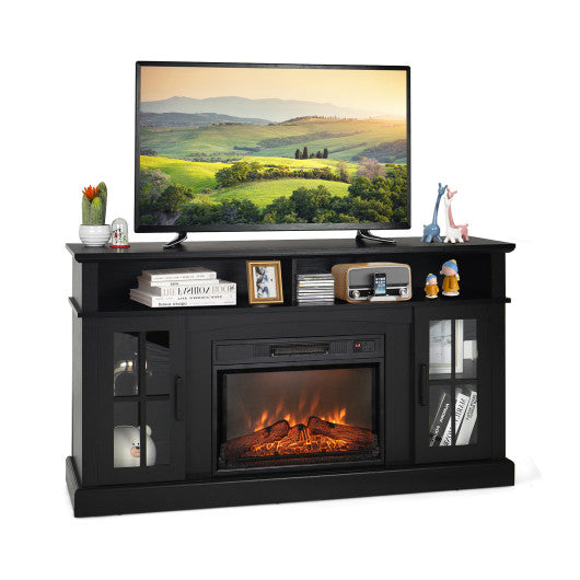 Fireplace TV Stand for TVs Up to 65 Inch with Side Cabinets and Remote Control-Black