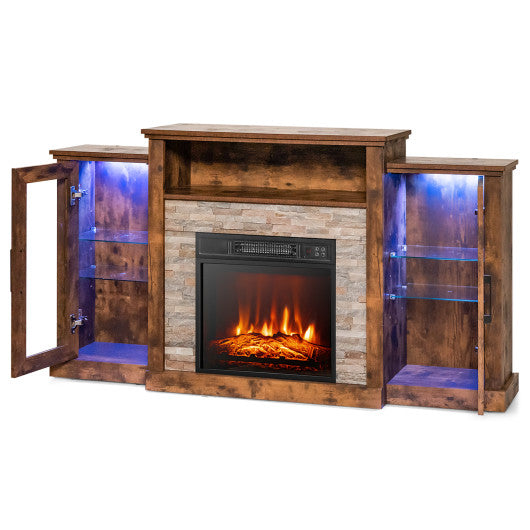 Fireplace TV Stand with 16-Color Led Lights for TVs up to 65 Inch-Brown