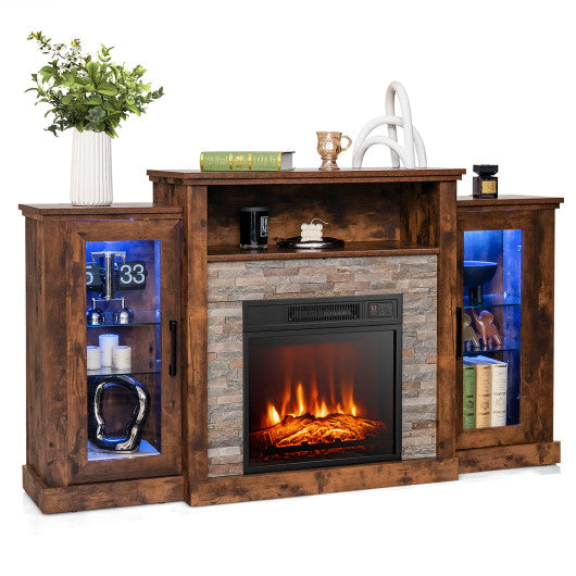 Fireplace TV Stand with 16-Color Led Lights for TVs up to 65 Inch-Brown