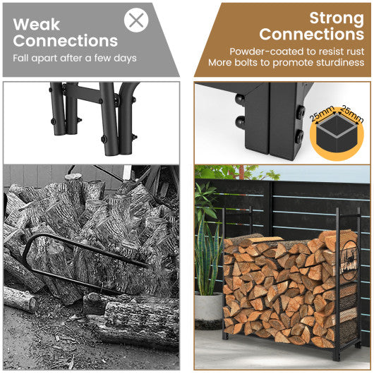 4 Feet Firewood Rack Stand with Mesh Sides