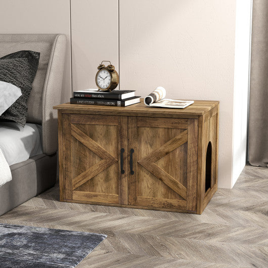 Flip Top Hidden Cat Washroom Furniture with Double Barn Doors and Removable Divider