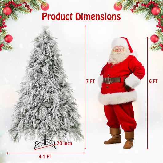 7 Feet Pre-Lit Snow Flocked Christmas Tree with Warm White LED Lights-7 ft