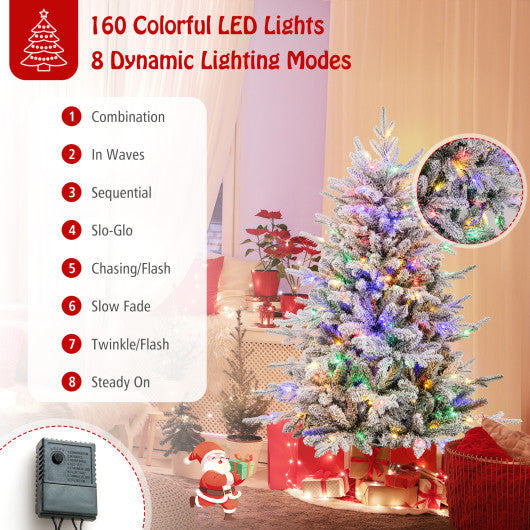 4.5 Feet Flocked Christmas Tree with 8 Lighting Modes and Multi-Color LED Lights-4.5 ft