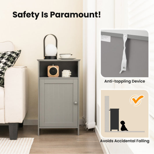 Bathroom Freestanding Adjustable Shelf Floor Storage Cabinet-Gray