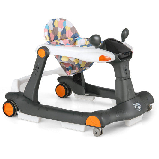 2-in-1 Foldable Activity Push Walker with Adjustable Height-Dark Gray