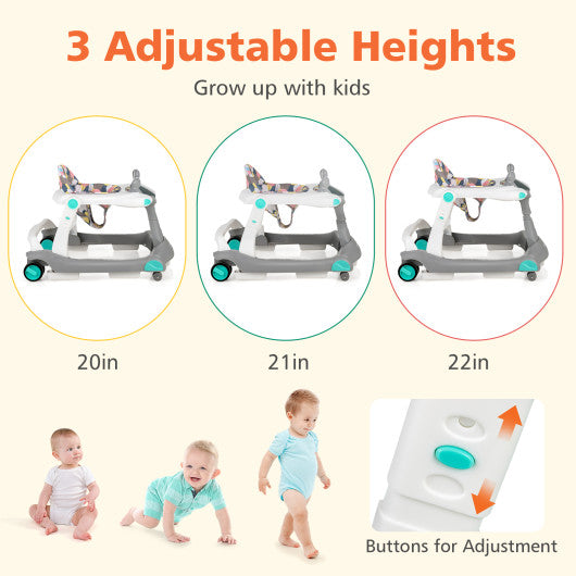 2-in-1 Foldable Activity Push Walker with Adjustable Height-Gray