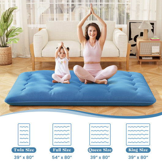 Foldable Futon Mattress with Washable Cover and Carry Bag for Camping Blue-Full Size