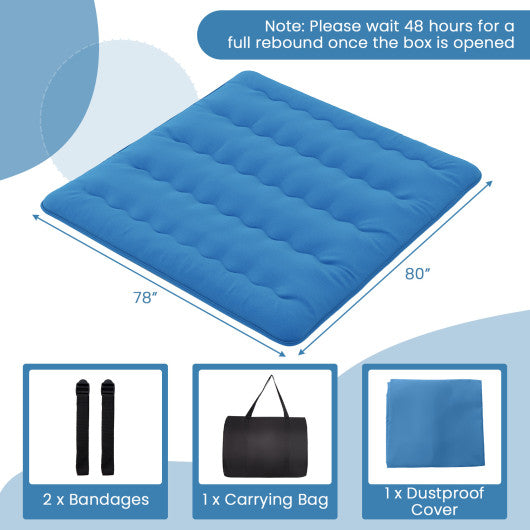 Foldable Futon Mattress with Washable Cover and Carry Bag for Camping Blue-King Size