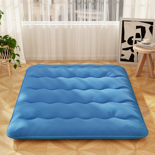 Foldable Futon Mattress with Washable Cover and Carry Bag for Camping Blue-Queen Size