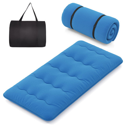 Foldable Futon Mattress with Washable Cover and Carry Bag for Camping Blue-Twin Size