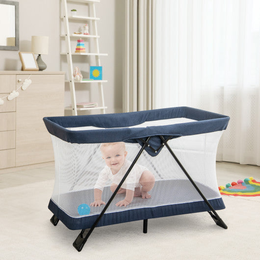 Baby Foldable Playpen with Removable Mattress and Washable Cover