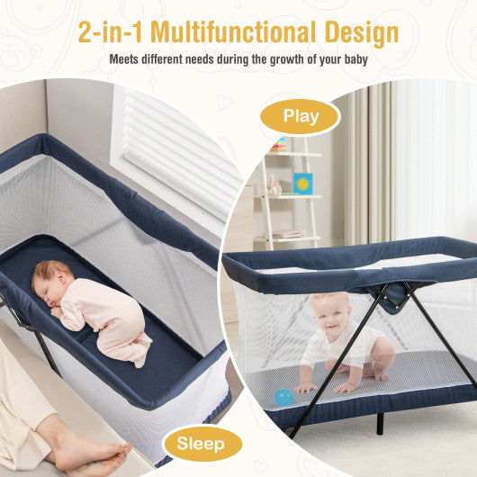 Baby Foldable Playpen with Removable Mattress and Washable Cover