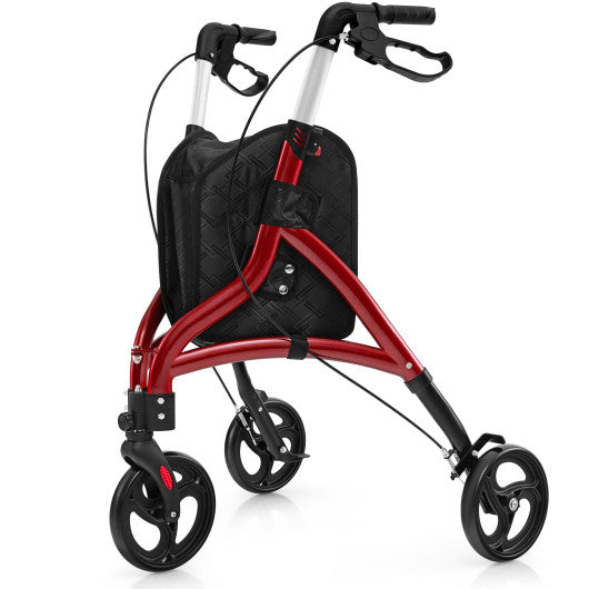 Foldable Rollator Walker with Lightweight Aluminum Frame-Red