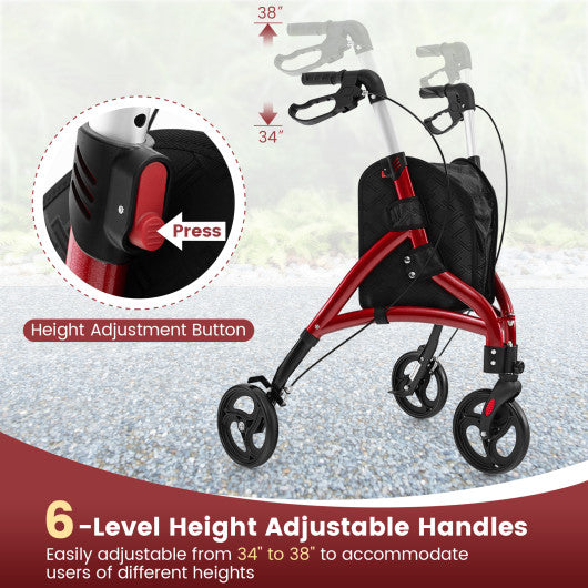 Foldable Rollator Walker with Lightweight Aluminum Frame-Red