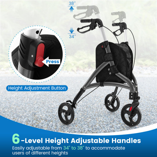 Foldable Rollator Walker with Lightweight Aluminum Frame-Gray