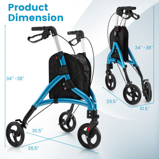 Foldable Rollator Walker with Lightweight Aluminum Frame-Blue