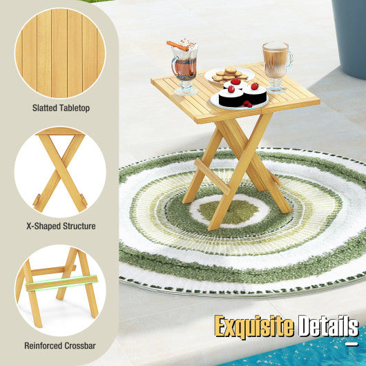 Patio Folding Side Table with X-shaped Legs and Slatted Tabletop